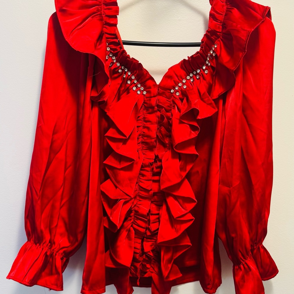 Elegant Red Ruffled Women's Top